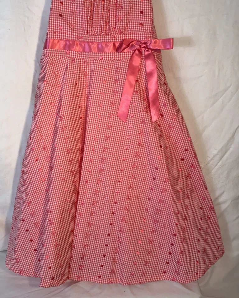 NUEVO Vestido Bonnie Jean Niñas Sweetheart "CORAL OJAL GINGHAM CHECK" Satén Lazo Foto 4 de 4