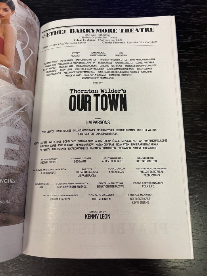 OUR TOWN Sept 2024 Broadway Playbill! JIM PARSONS Katie Holmes EPHRAIM