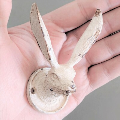 Rustikaler Hase Osterhase Kleiderhaken Vintage Creme Metall Tier Wand Türhaken