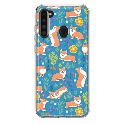 Mundaze Case for Samsung Galaxy A21 Cover Cute Corgis and Flowers