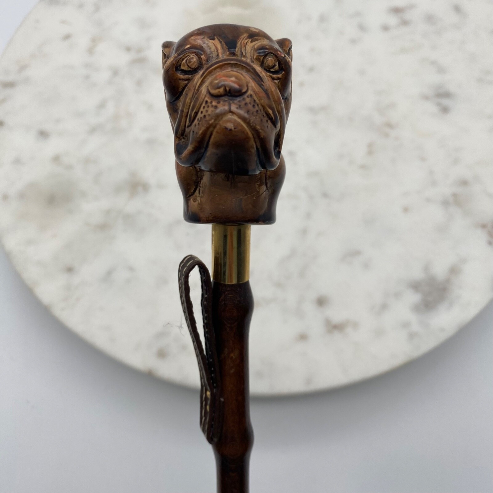 Vintage Bulldog Head Bamboo Shoe Horn Slipper Spoon S… Gem