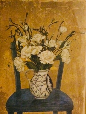 Shelly M. Hely Framed Lithograph Print of Chair & Flowers in Vase
