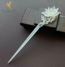 Chinese Antique Collection Natural Xiuyu Jade Lotus Flower Carved Jade Hairpin