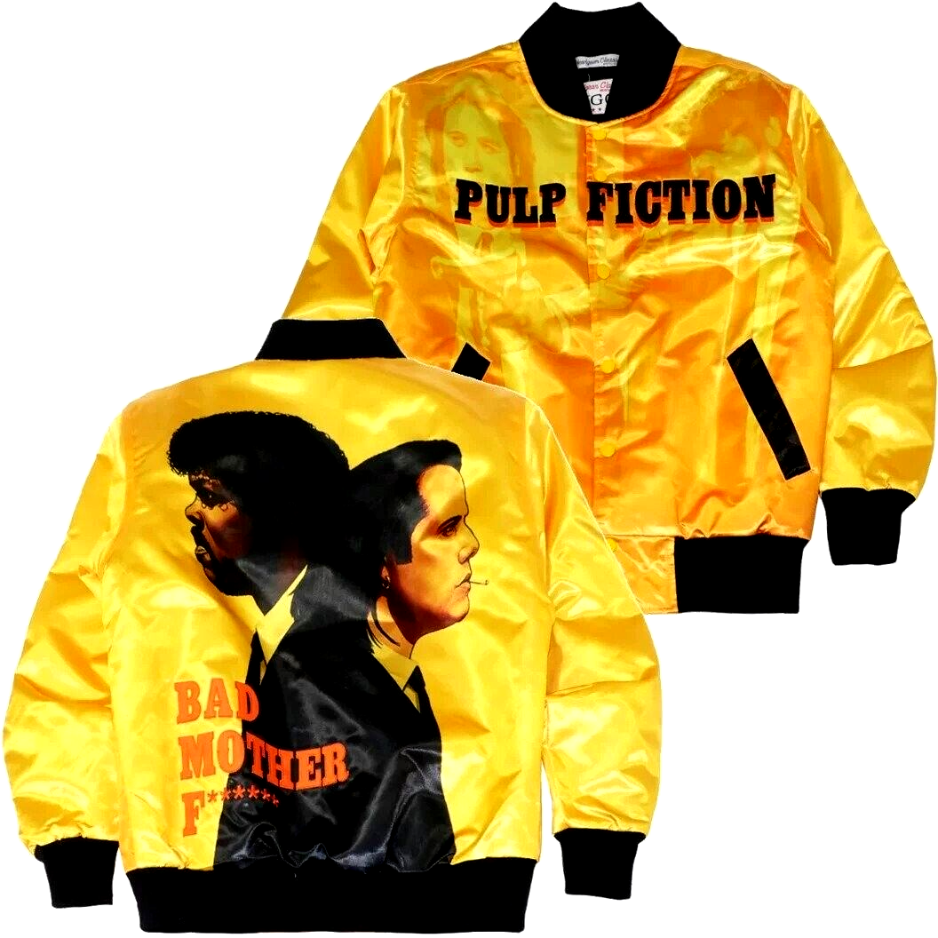 PULP FICTION ボンバージャケット NEW Pulp Fiction Embroidered Bad Mother Satin Bomber Varsity