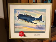 ORIGINAL 1943 COCA COLA SIGN -WORLD WAR II FIGHTER PLANE -DAUGHTLESS DIVE BOMBER
