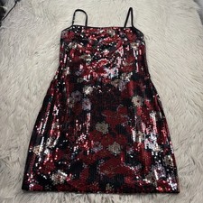Y2K Express Women's 13 14 Red Black Sequin Square Neck Mini Dress Party HOCO