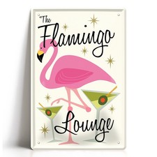 Blechschild FLAMINGO LOUNGE 20x30cm Rosa Cocktail Bar Martini Retro Vintage Deko