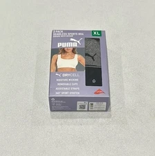 Puma Women's 2-Pack Square Neck Seamless Sports Bra, Black/Gray, Size XL