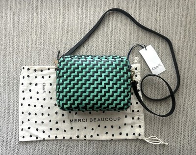 Clare V Midi Sac Black Teal Woven Leather Crossbody Bag NWT And Dust Bag