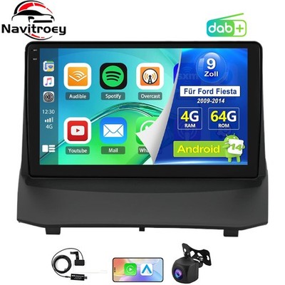 DAB+ 9'' Autoradio Carplay Android 15 GPS Navi 4+64G FM Für Ford Fiesta 2009-2014