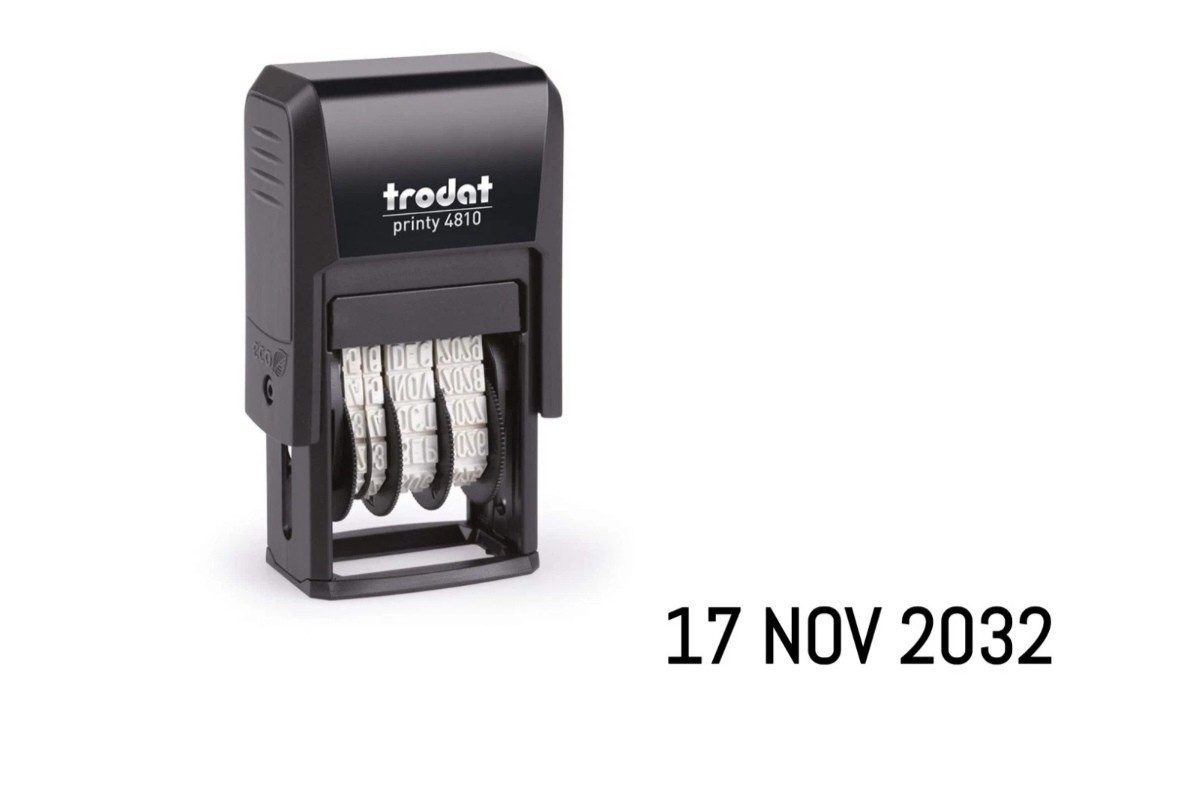 Trodat 4810 Self Inking Date Stamp – Day Month Year – Black Ink – Nov 2032 (G)