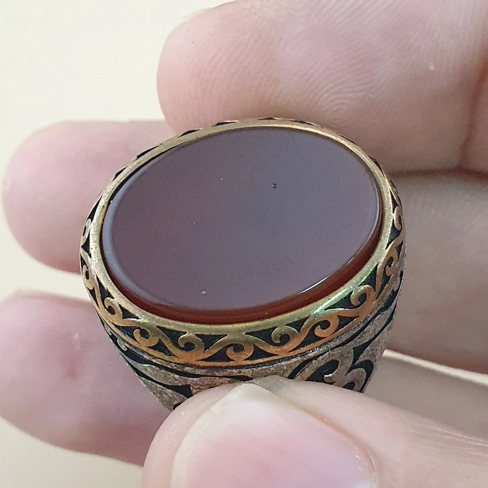 Vintage-Inspired Agate & Silver Ring Elegant Handcrafted Design - Image 2 of 4