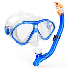 Kids Snorkel Set, Dry Top Snorkeling Gear Swimming Goggles, Blue