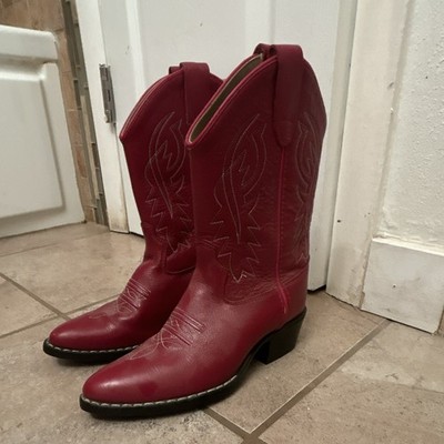 Old West Kids Unisex Red Leather Embroidered Pull-On Cowboy Boots 2.5 8314