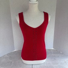 Carmen Marc Valvo Red Star Embellished Knit Tank Top Medium New Rocket Red