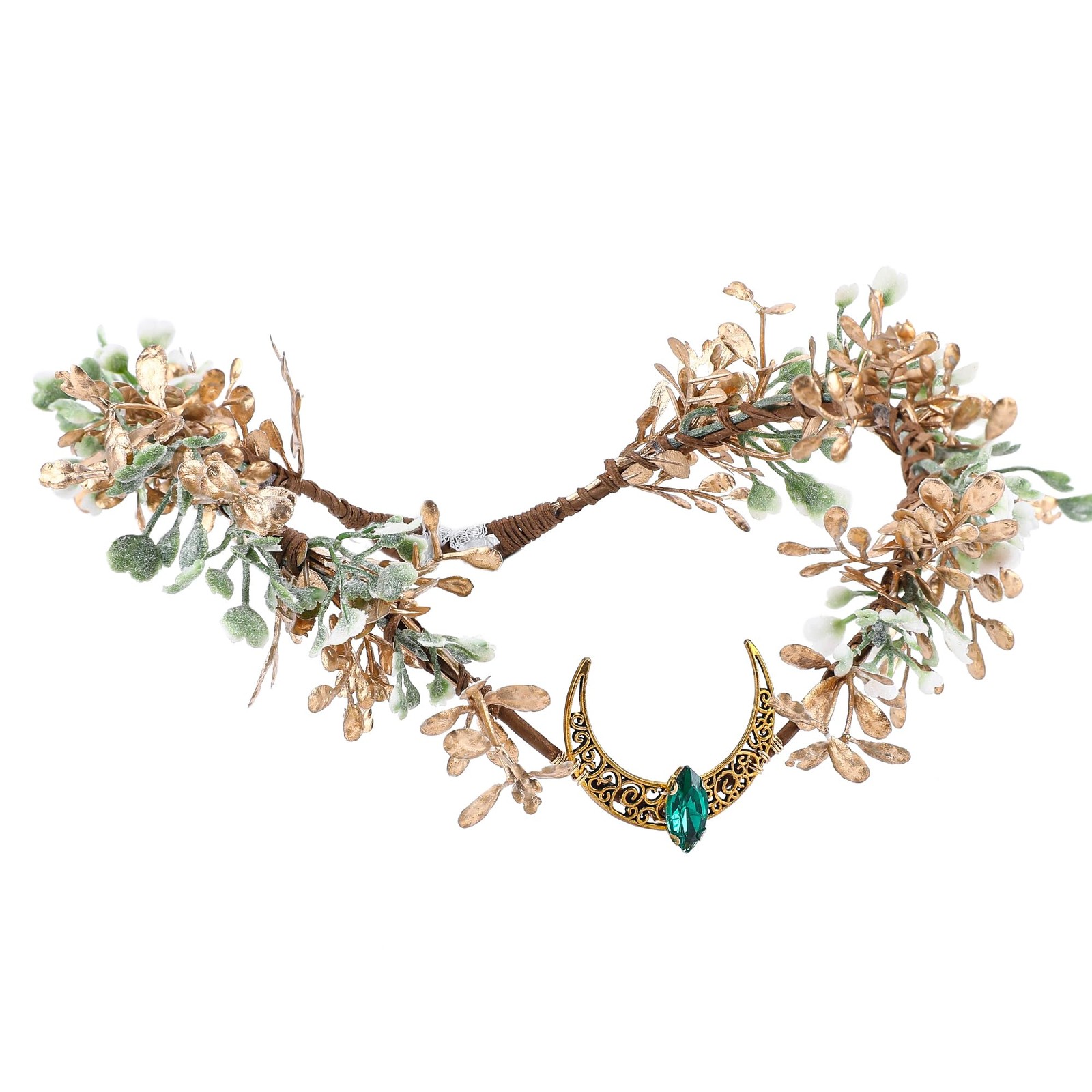 Woodland Elf Crown Headpiece for Women V-shape Fairy Queen Tiara with Green a...