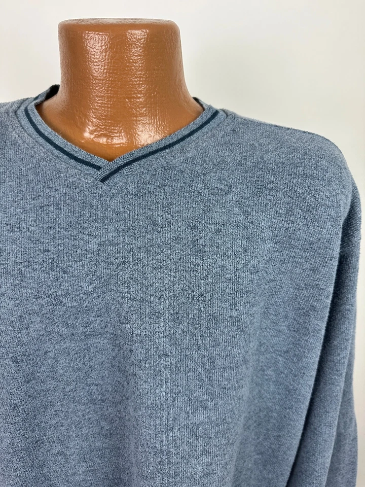 Camisa acanalada vintage años 90 cuello en V para hombre XL azul jaspeado manga larga algodón pesado Foto 2 de 4