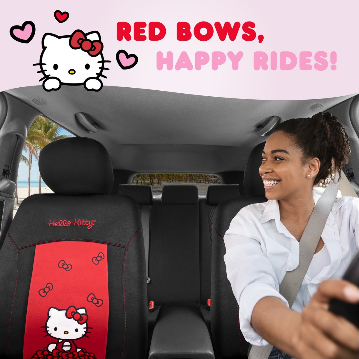 2-Pack Hello Kitty Car Seat Covers with Cute Red Bow Design - Car
