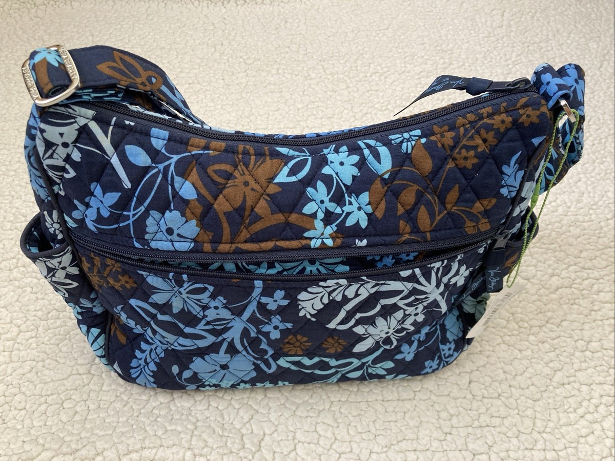NWT Vera Bradley On The Go Handbag In Java Floral Multi Pockets, Navy Blue Brown View 3