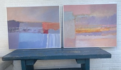 2 Lance Balderson Oil On Canvas OOAK Companion Paintings Pastel Beach Landscapes