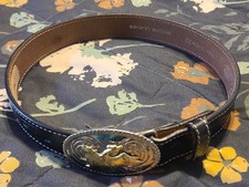Nocona Western Boys Belt 27 Youth Bull Rider Black Leather Tooled Metal Buckle