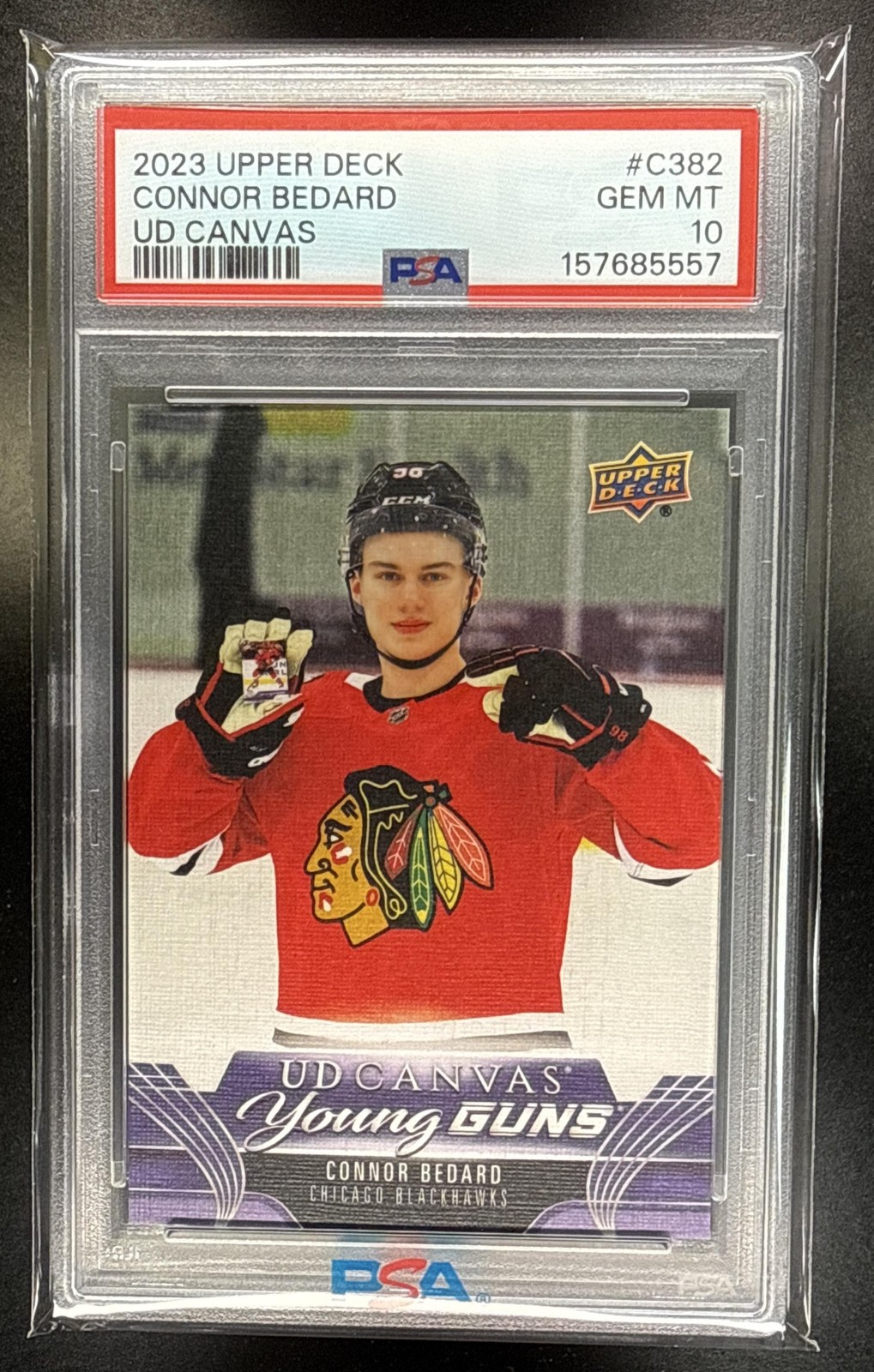 2023-24 Upper Deck Connor Bedard #C382 UD Canvas Young Guns RC Blackhawks PSA 10