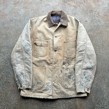 Vintage Carhartt Chore Coat Blanket Lined Distressed Paint Splatter Tan Mens XL