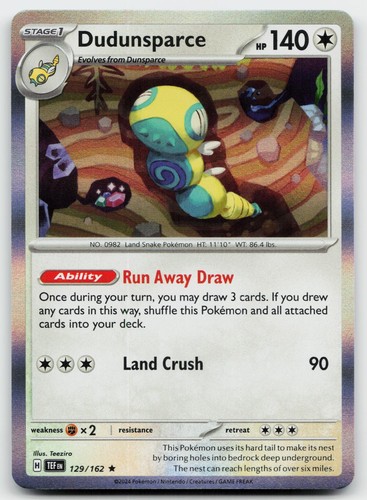 Dudunsparce 129/162 Rare Temporal Forces Pokemon Holo Near Mint