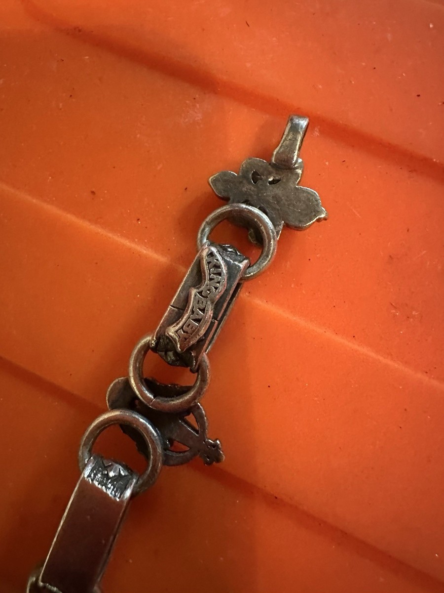 King Baby Crowned Skull Fleur de Lis Bracelet 8” Sterling . Has Bad Clasp Spring View 4