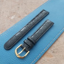 16mm Hadley Roma Black Croc-Grain Leather nos Unused Vintage Watch Strap