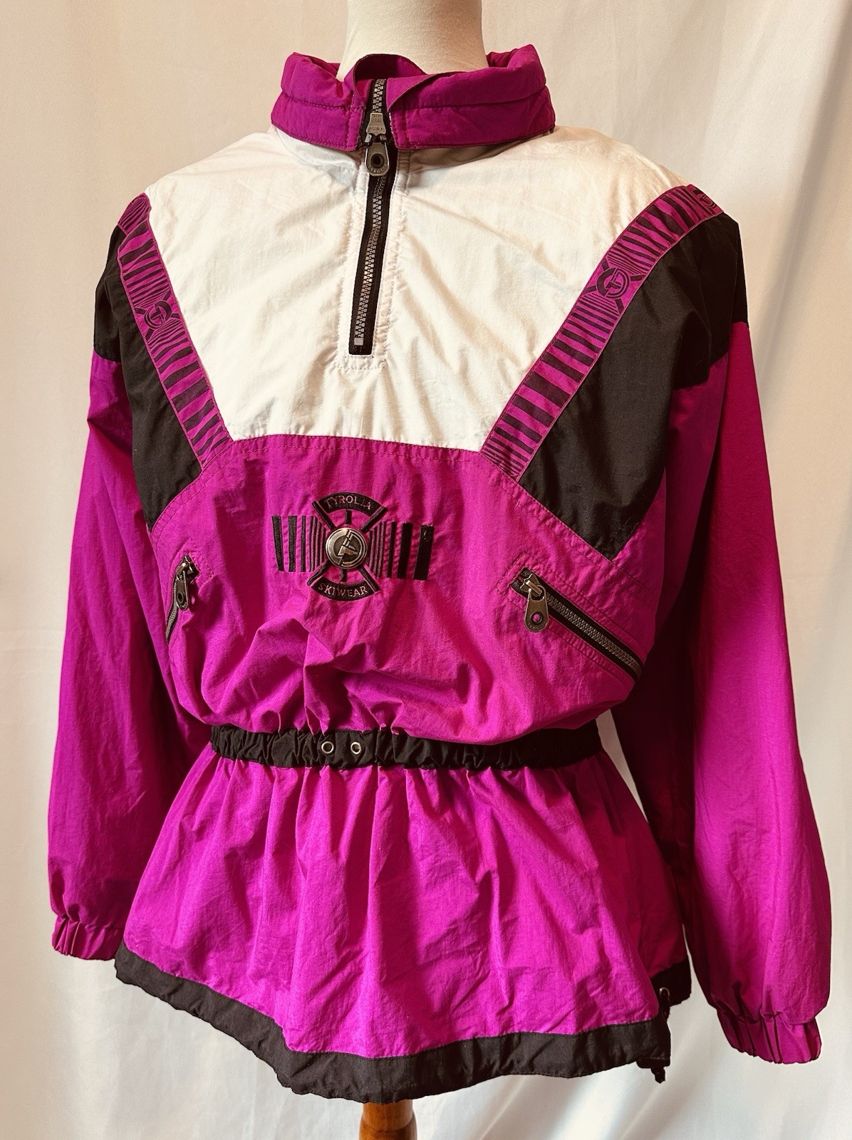 Vintage Tyrolia By Head Skiwear Ladies Jacket Pullover Sz M Magenta White Black