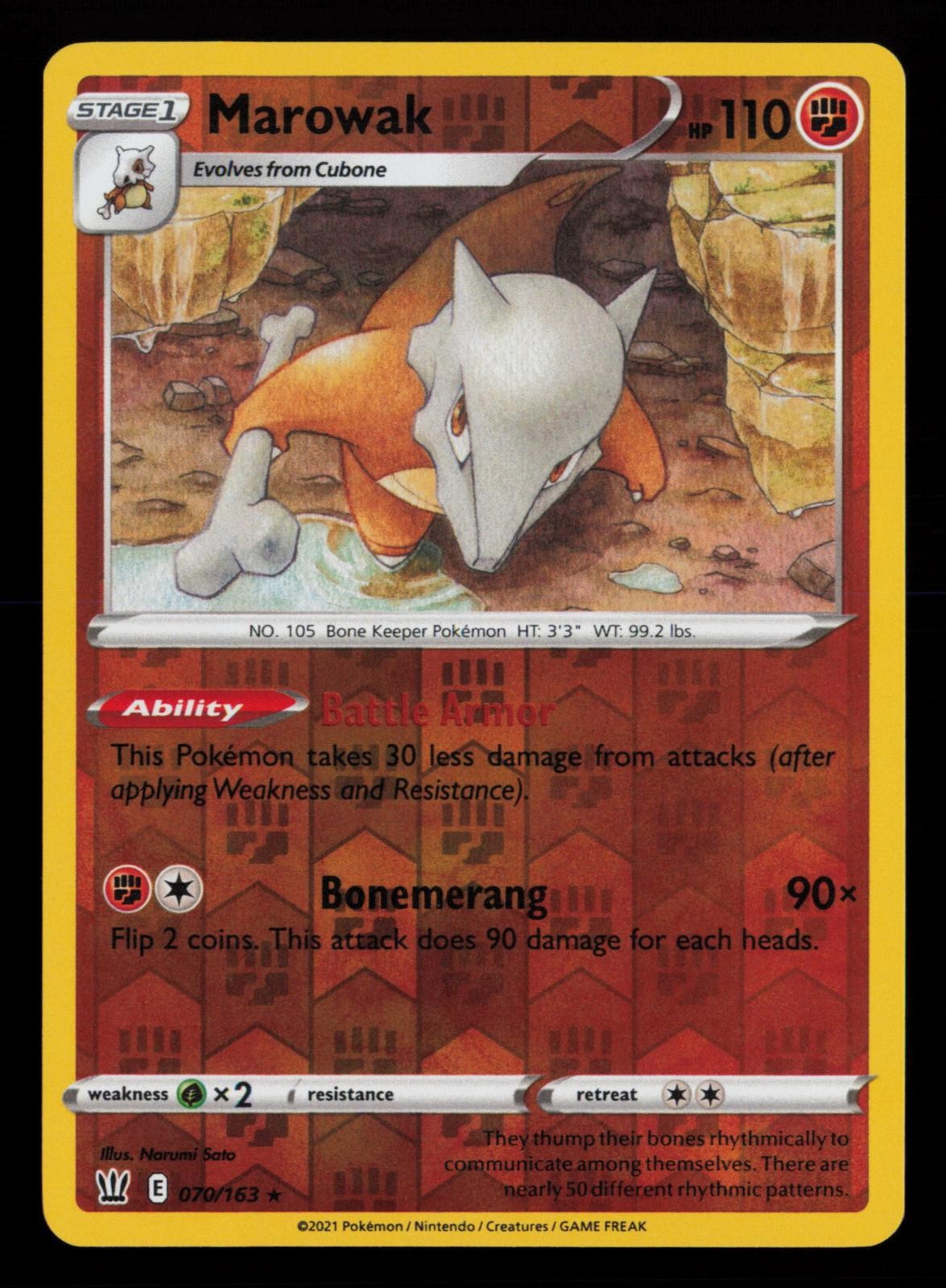 Marowak 070/163 Rare Battle Styles Pokemon Reverse Holo Near Mint