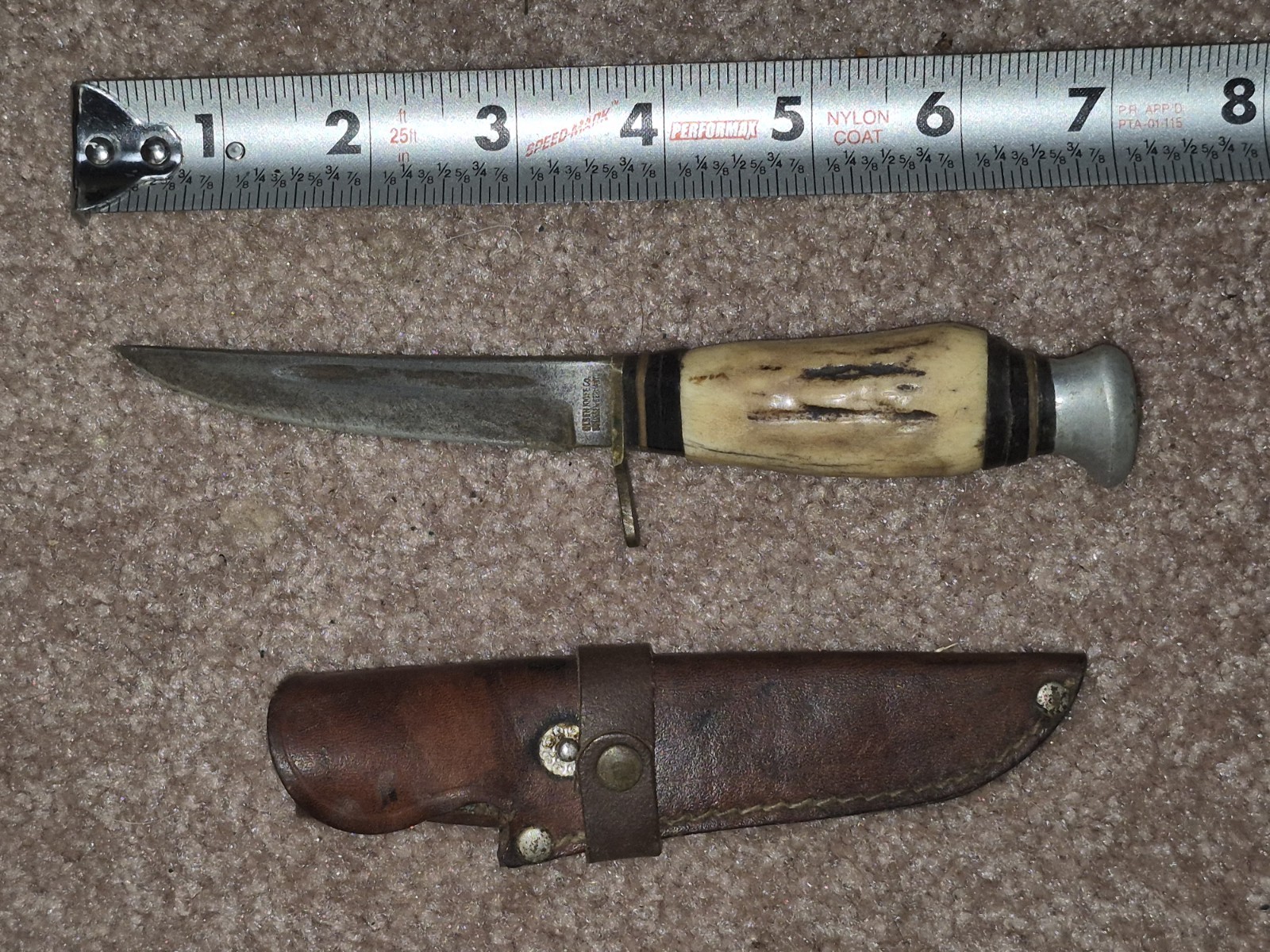 Vintage Lee E. Olsen Knife 3.5” Fixed Blade Solingen Germany 2706 w/ sheath