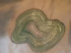 Vtg Blenko Amoeba Free Form Pale Green Glass Ashtray Trinket Dish MCM
