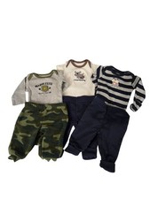 Newborn Baby Boys 3 Carter s Outfit Lot Bodysuits Pants Long/Short Sleeve