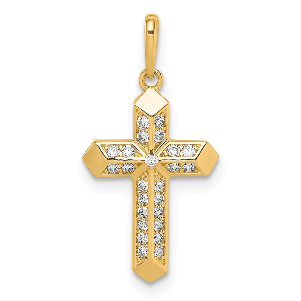 14k Yellow Gold Cross Cubic Zirconia Pendant 0.58gm L-22mm, W-11.5mm