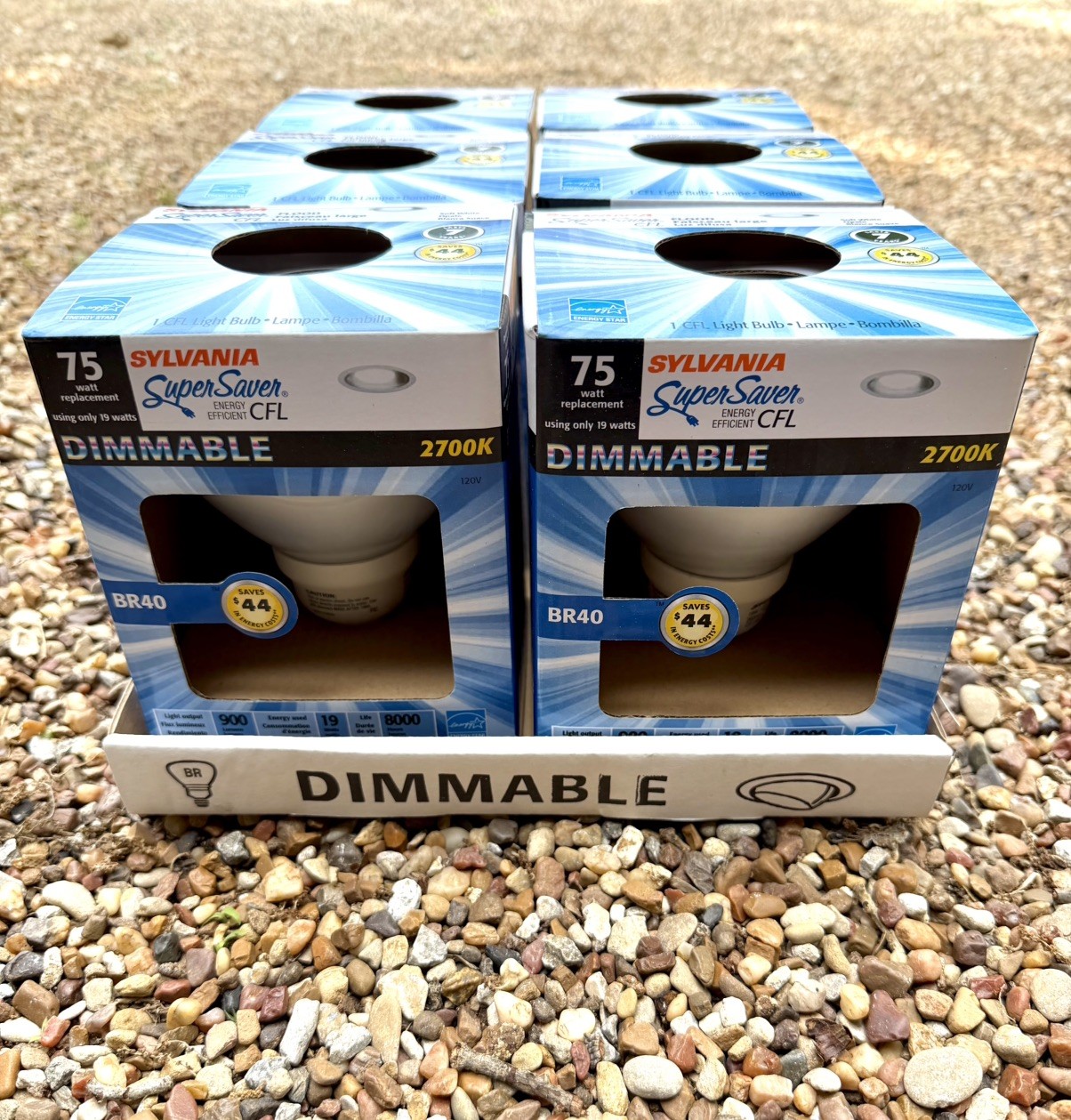6 pack Sylvania Super Saver 75W CFL BR40 Dimmable Bulbs