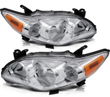 Headlight Assy Pair Toyota Corolla 2011-2013 Chrome Amber Reflector Clear Lens