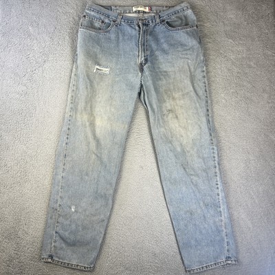 Levis 560 Jeans Mens 38x34 Blue Denim Pants Loose Taper Distressed Stained Y2K