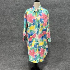 Vintage Beached Dress Womens Medium Multicolor Floral Shirt Dress Knee Length