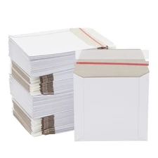 CD Mailers - 100-Pack 6x6-Inch White Flat Square - 450 GSM Thick Cardboard En...