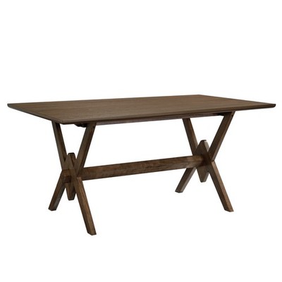 Walnut 63'' Rectangular Dining Table Double V Legs Solid Rubberwood