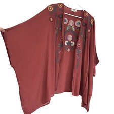 UMGEE Embroidered Cardigan Sz M/L Open Front Boho Colorful Festival Short Sleeve