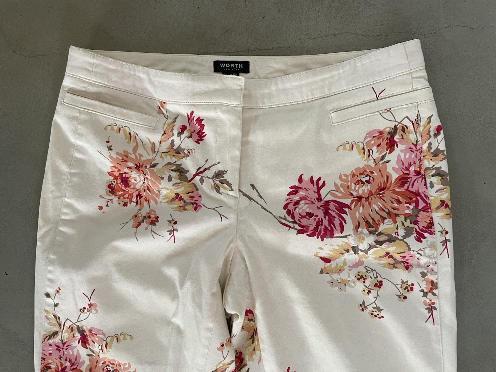 Worth New York Floral Print Pants AOP White Pink Made in USA Women's Size 6
