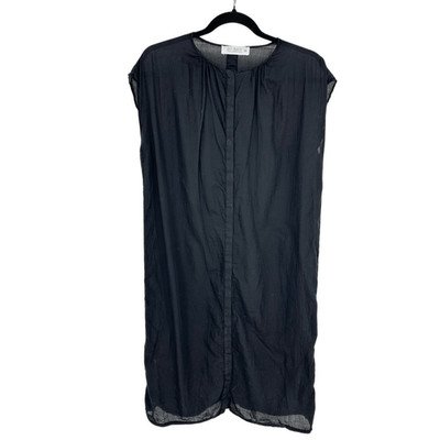 By-Bar Amsterdam Womens Mini Dress Sz M Black Gauze Cotton Snap Front Minimalist