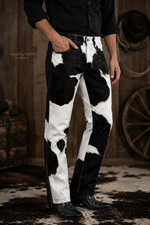 Men's Genuine Cowhide Leather Pants - Hair On Hide Cowboy Rodeo Custom Size
