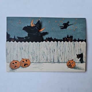 Rare Tri fold Vintage Halloween Witches & Cats Party Invitation 1930's