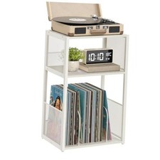 VASAGLE Record Player Stand, 3-Tier Side Table, Vinyl Record Rustic White