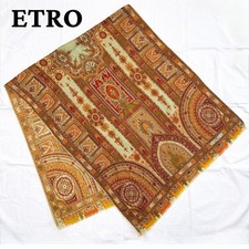 ETRO Paisley Pattern Fringe Stole Scarf Shawl Brown Multi Unisex  ━━━━━━━━━━━━━━
