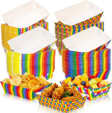 100 Pieces Rainbow Paper Food Trays Disposable Nacho Container Paper Boats Servi